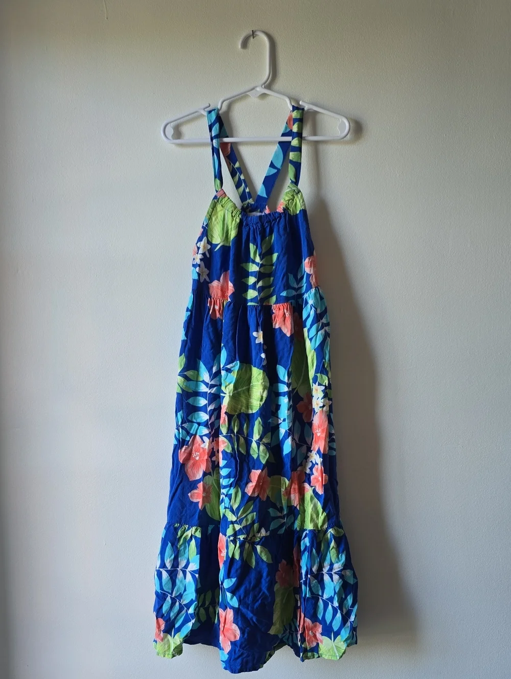The Children's Place Blue Floral Maxi Dress with Coral & Lime Accents